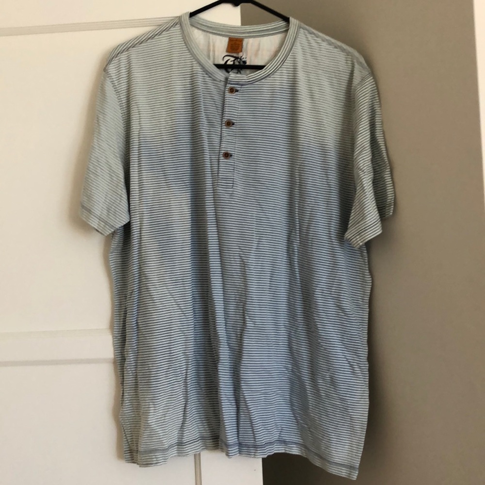 Blue and White Striped Tee with Button Detail